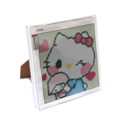 Диамантен гоблен за деца 18x18 см кръгли диаманти пълно облепяне с пластмасова рамка - D1516