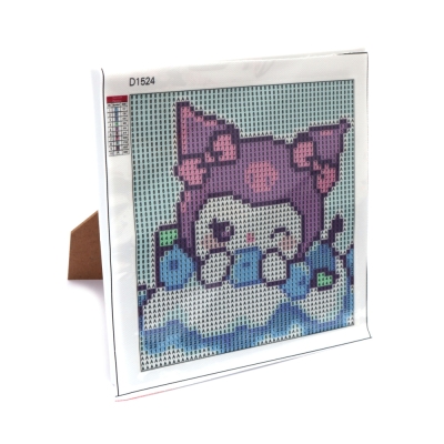 Диамантен гоблен за деца 18x18 см кръгли диаманти пълно облепяне с пластмасова рамка - D1524