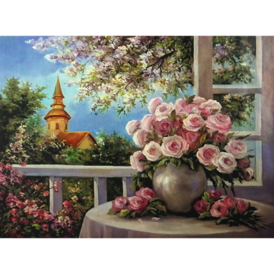 Диамантен гоблен 21x25 см кръгли диаманти частично облепяне -Розова феерия YSA4427