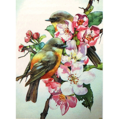 Диамантен гоблен 21x25 см кръгли диаманти частично облепяне -Птички на розов цвят YSA2284