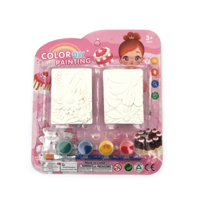 Комплект 2 броя гипсови фигурки за оцветяване с бои и четка -цветя