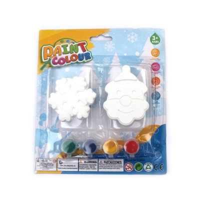 Комплект 2 броя гипсови фигурки за оцветяване с бои и четка -коледни