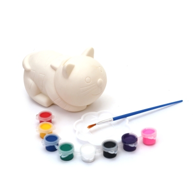 Пластмасова касичка за оцветяване 80x140 мм с четка и бои -Коте