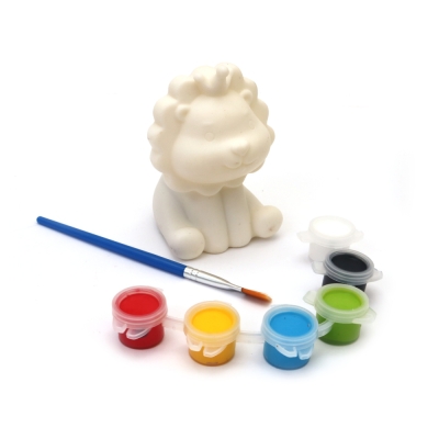 Пластмасова касичка за оцветяване 60x90 мм  с четка и бои -лъвче с корона