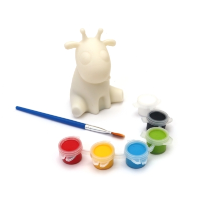 Пластмасова касичка за оцветяване 60x90 мм  с четка и бои -жирафче