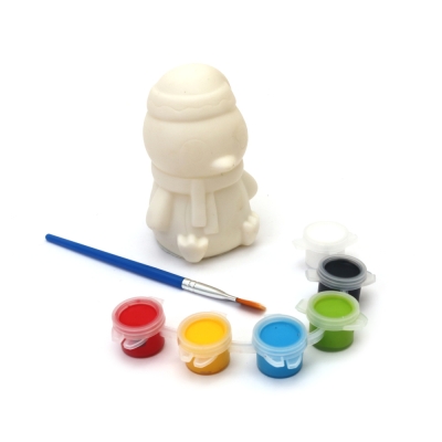 Пластмасова касичка за оцветяване 60x90 мм  с четка и бои -пингвинче