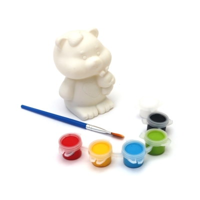 Пластмасова касичка за оцветяване 60x90 мм  с четка и бои -мечо със зайче