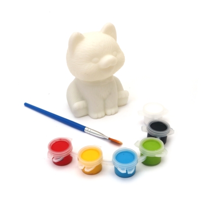 Пластмасова касичка за оцветяване 60x90 мм  с четка и бои -куче