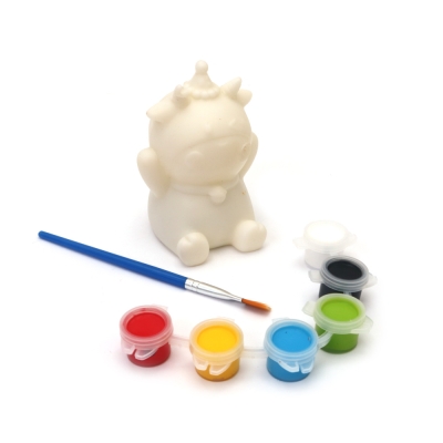 Пластмасова касичка за оцветяване 60x90 мм  с четка и бои -крава