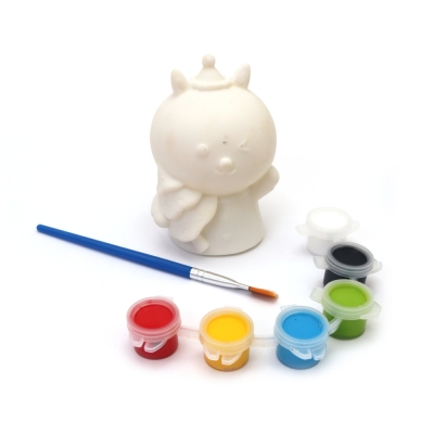 Пластмасова касичка за оцветяване 60x90 мм  с четка и бои -мече с елха