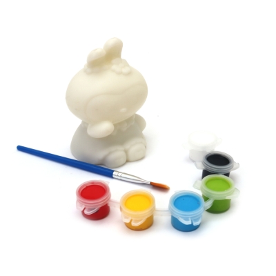 Пластмасова касичка за оцветяване 60x90 мм  с четка и бои -зайче