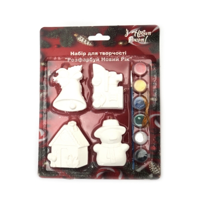 Комплект 4 броя гипсови фигурки за оцветяване с бои и четка -коледни 