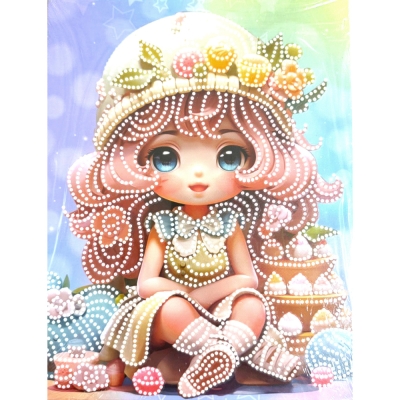 Диамантен гоблен 23x30 см кръгли диаманти частично облепяне с рамка -Захарното момиче DG-30126