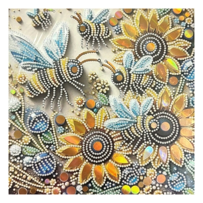 Диамантен гоблен 20x20 см кръгли диаманти частично облепяне с рамка -Слънчеви пчели LT-028