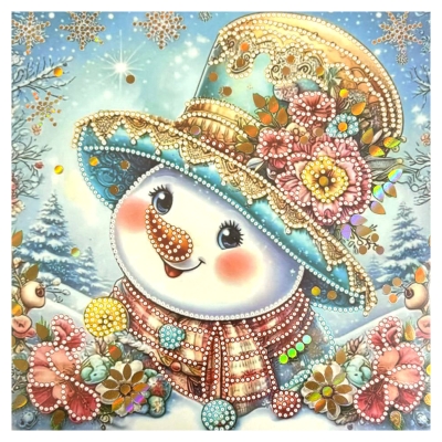 Диамантен гоблен 30x30 см кръгли диаманти частично облепяне с рамка -Цветн снежко LT-3540
