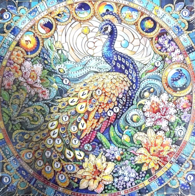 Диамантен гоблен 25x25 см кръгли диаманти частично облепяне с рамка -Блясъскът на пауна YY85