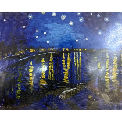 Диамантен гоблен 40x50 см кръгли диаманти пълно облепяне с рамка - Звездна нощ над Рона BYX4522