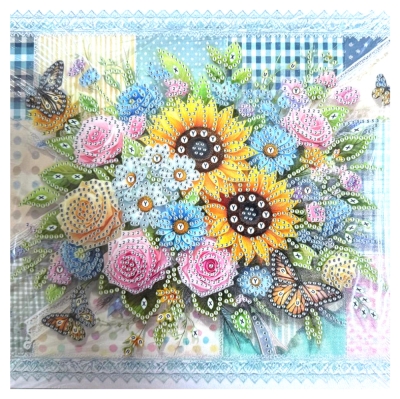 Диамантен гоблен 25x25 см кръгли диаманти частично облепяне с рамка -Слънчев букет YY73