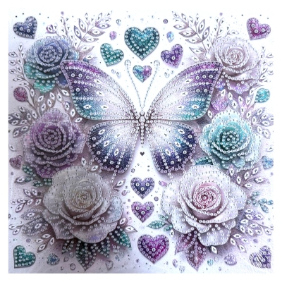 Диамантен гоблен 25x25 см кръгли диаманти частично облепяне с рамка -Пеперудена приказка YY79