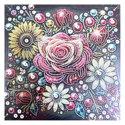 Диамантен гоблен 25x25 см кръгли диаманти частично облепяне с рамка -Цветна композиция YY57