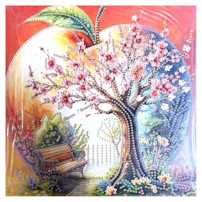Диамантен гоблен 25x25 см кръгли диаманти частично облепяне с рамка -Живото дърво YY82