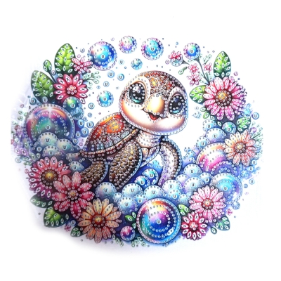 Диамантен гоблен 25x25 см кръгли диаманти частично облепяне с рамка -Морска костенурка YY76