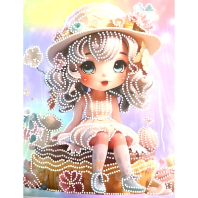 Диамантен гоблен 23x30 см кръгли диаманти частично облепяне с рамка -Захарното момиче DG-30127