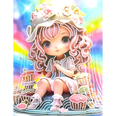 Диамантен гоблен 23x30 см кръгли диаманти частично облепяне с рамка -Захарното момиче DG-30128