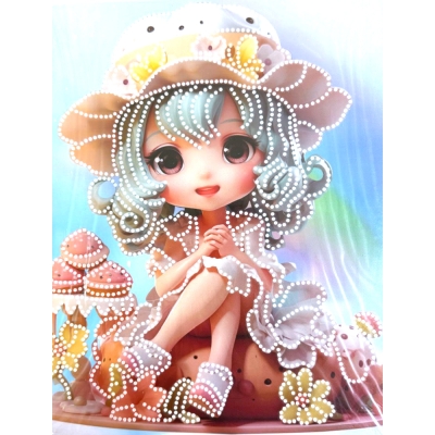 Диамантен гоблен 23x30 см кръгли диаманти частично облепяне с рамка -Захарното момиче DG-30129