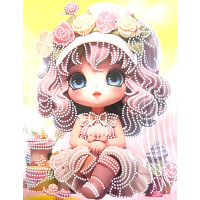 Диамантен гоблен 23x30 см кръгли диаманти частично облепяне с рамка -Захарното момиче DG-30131