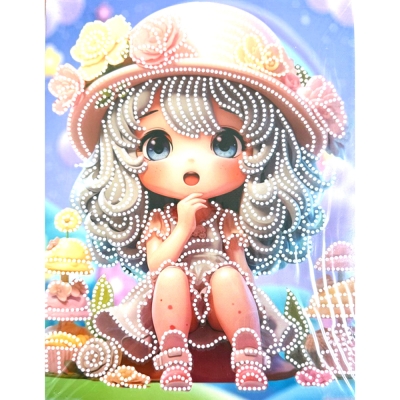 Диамантен гоблен 23x30 см кръгли диаманти частично облепяне с рамка -Захарното момиче DG-30132