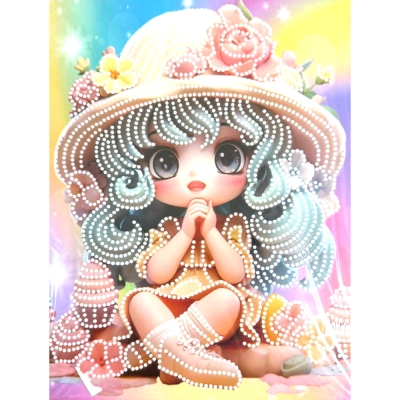 Диамантен гоблен 23x30 см кръгли диаманти частично облепяне с рамка -Захарното момиче DG-30133