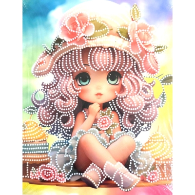 Диамантен гоблен 23x30 см кръгли диаманти частично облепяне с рамка -Захарното момиче DG-30135