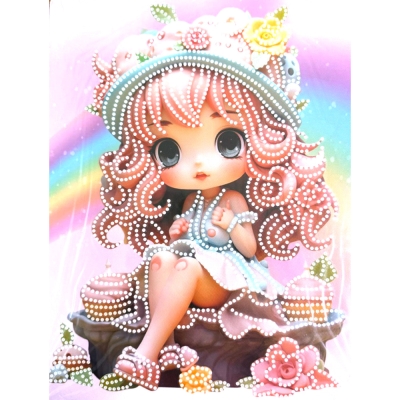 Диамантен гоблен 23x30 см кръгли диаманти частично облепяне с рамка -Захарното момиче DG-30136