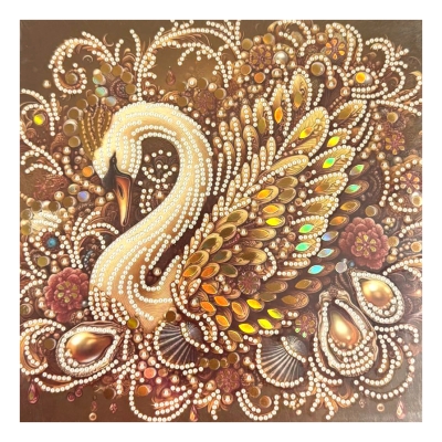 Диамантен гоблен 20x20 см кръгли диаманти частично облепяне с рамка -Златният лебед LT-031