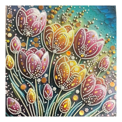 Диамантен гоблен 20x20 см кръгли диаманти частично облепяне с рамка -Танц на лалетата LT-036