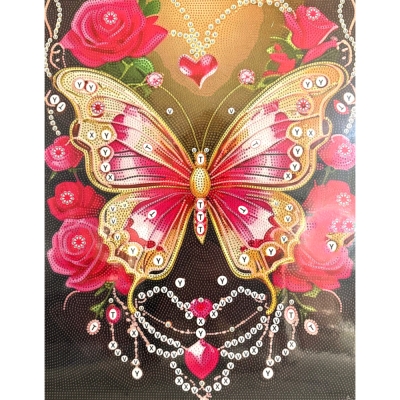 Диамантен гоблен 40x50 см кръгли диаманти пълно облепяне с рамка - Сърце на пеперуда BYX4536
