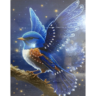 Диамантен гоблен 40x50 см кръгли диаманти пълно облепяне с рамка - Тайната синя птица BYX4512