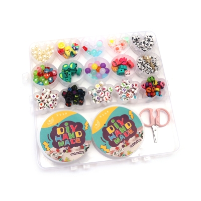 Творчески комплект мъниста в кутия за изработка на бижута със силиконов ластик и ножица цвят микс