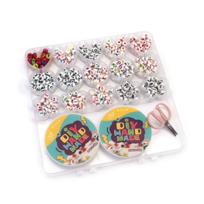 Творчески комплект мъниста в кутия за изработка на бижута със силиконов ластик и ножица цвят микс