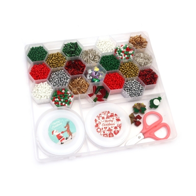 Творчески комплект мъниста в кутия за изработка на бижута със силиконов ластик и аксесоари цвят микс