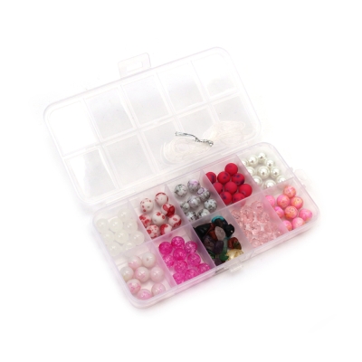 Творчески комплект мъниста в кутия за изработка на бижута със силиконов ластик различни форми и цветове