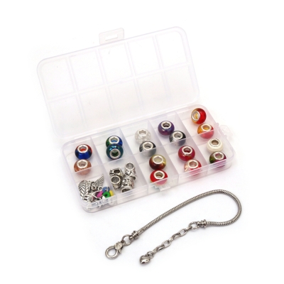 Творчески комплект мъниста в кутия за изработка на бижута с метална гривна различни форми и цветове