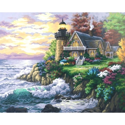 Комплект рисуване по номера 30x40 см -Морски фар в залива - KTL019