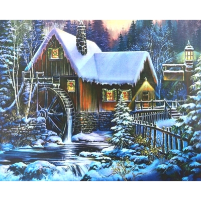 Комплект рисуване по номера 30x40 см -Зимна воденица - KTL3024