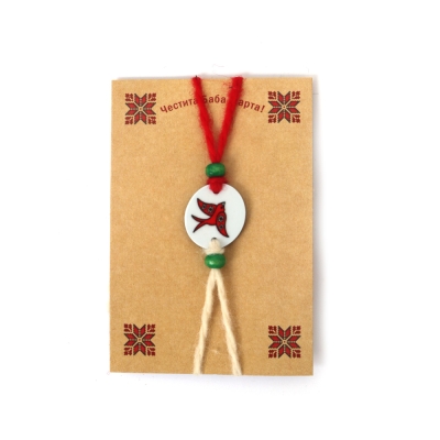 Мартеница гривна от вълна с пластмасова плочка с лястовичка 10 броя