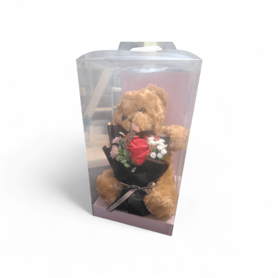 Плюшено мече с букет розички в кутия
