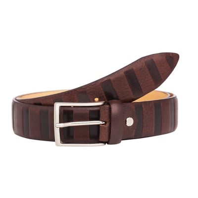 Мъжки стилен колан в кафяво с релеф - Italian belts -125 см