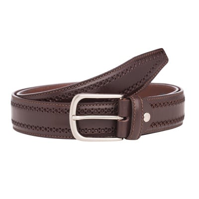 Мъжки колан с интересен дизайн - кафяв - Italian belts - 125 см