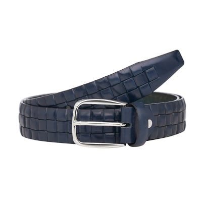 Мъжки син колан с релеф - Italian belts - 115 см